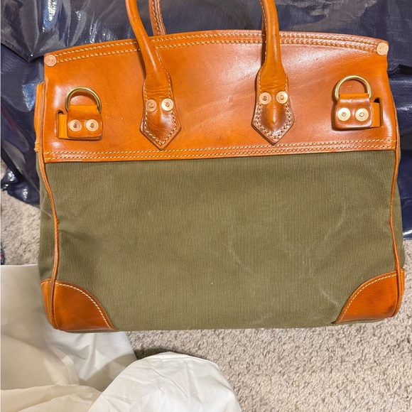 Atorie Old Urban Women's Tan Leather and Green Canvas Bag - Picture 7 of 16